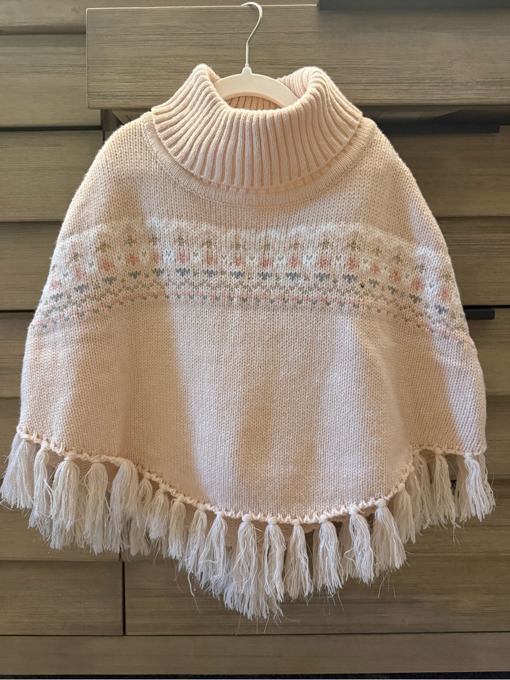 H&M Blush Pink Turtleneck Fringe Poncho Sweater